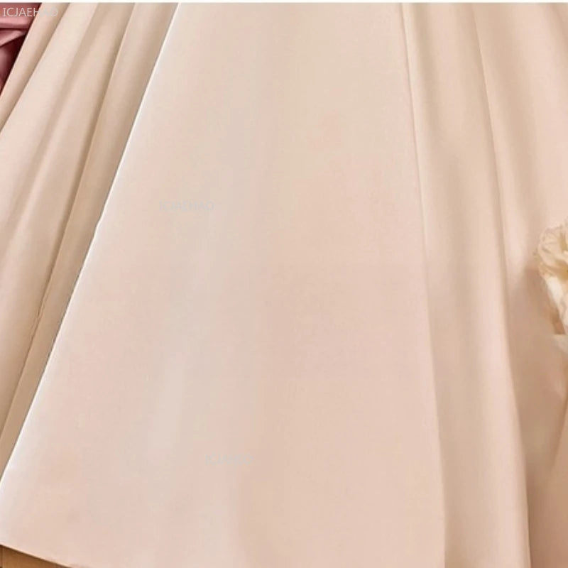 White Wedding Dress for Girls New Satin Princess Party Gown Clothes Children Birthday Host Piano Performance Pageant Costume