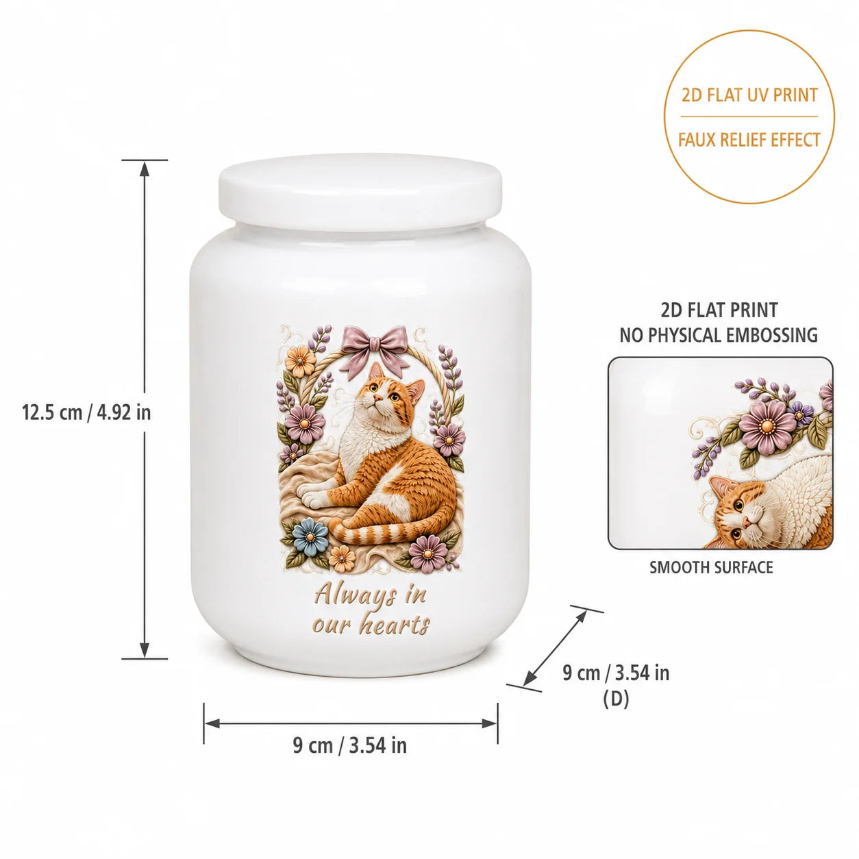 Custom Pet Memorial Ashes Urn with AI Generated Photo Ceramic Relief | Personalize with Name Or Memorial Message | 2D Printed No