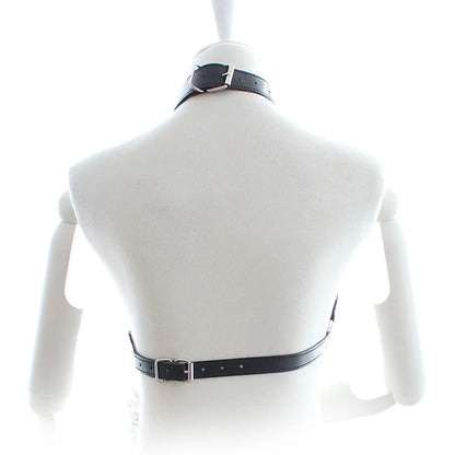 BDSM Alternative Training Sexy Black Leather Collar, nipple clamps, waist binder, and bralette