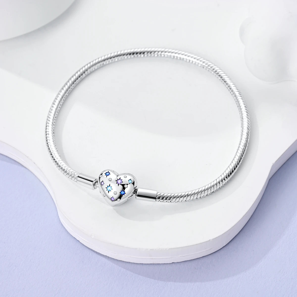 New Charm Bracelet 925 Silver Heart Shape Holy Mother Snake Chain Clasp Bracelet Fit Original Bead DIY Fashion Jewelry