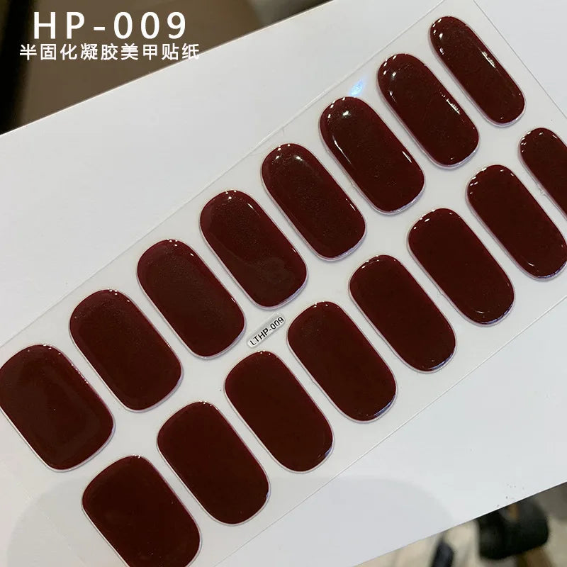 16Tips UV Semi-Cured Gel Nail Wraps Sticker 5D Pure Color Full Cover UV Lamp Gel Sticker Long-Lasting Nail Extension Patch Strip