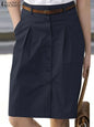 ZANZEA Woman Fashion OL Work Skirts Summer Elegant High Waist Skirt Female Casual Pleated Robe Vintage Buttons Up Faldas Saia