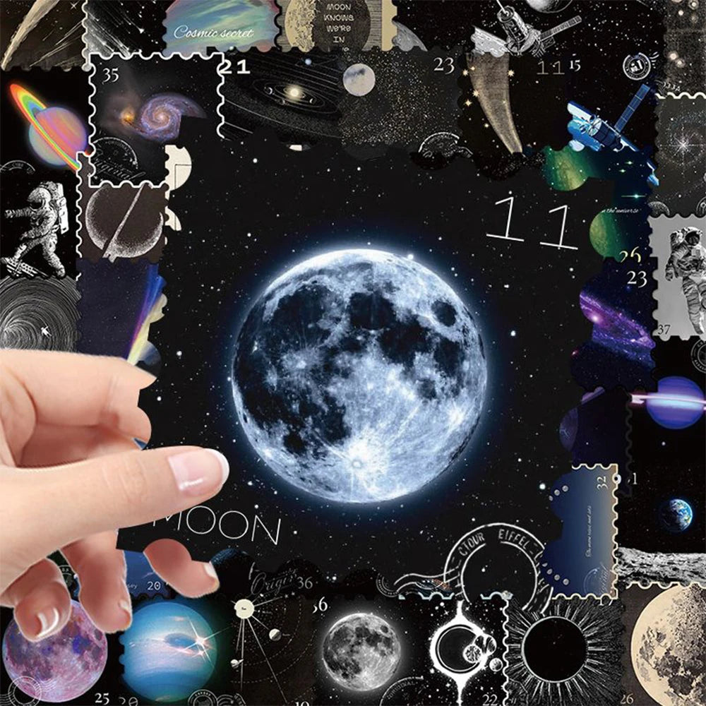 10/30/50pcs Retro Universe Planet Galaxy Stamp Stickers Cool Graffiti Decals for Laptop Luggage Scrapbook Waterproof Sticker Toy