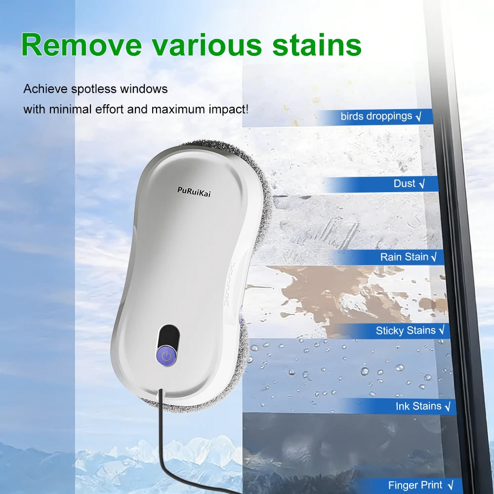 PuRuiKai Portable Window Cleaning Robot,Intelligent Cleaning with Dubbele Nozzle Water Sprayer, Remote Control