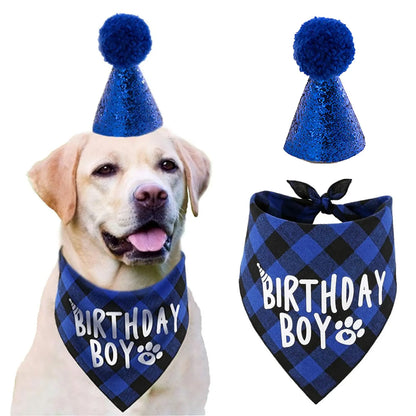 4pcs Dog Birthday Party Supplies, Birthday Boy Dog Bandana, Dog Birthday Hat with Numbers for Medium Large Dogs Pets