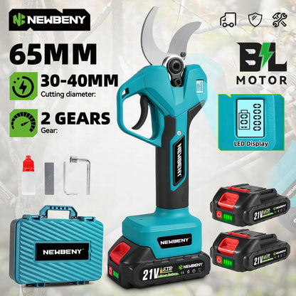 NEWBENY 65MM 2 Gears Brushless Electric Scissors Cordless Pruning Shears Fruit Tree Branch Power Tools For Makita Battery Pin