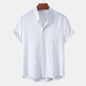 2026New men's short sleeved solid color standing collar cardigan casual shirt for foreign trade