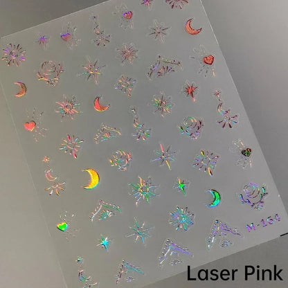1pcs 5D Star Moon Nail Stickers Kawaii Pink Retro Bronzing Nail Art Sticker Decorations Decals DIY Adhesive Slider Accessories
