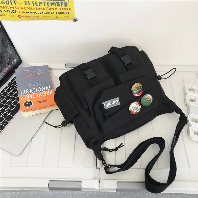 Japanese Simple Messenger Bag Student Nylon Waterproof Canvas Handbag Shoulder Crossbody Bags for Women Men Satchels Bolsas
