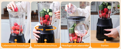 Aigostar Blender and Smoothie Maker, 1.5 Liter Glass Jar, Titanium-Coated Blades, Ice Crush Function, 2 Speeds + Pulse
