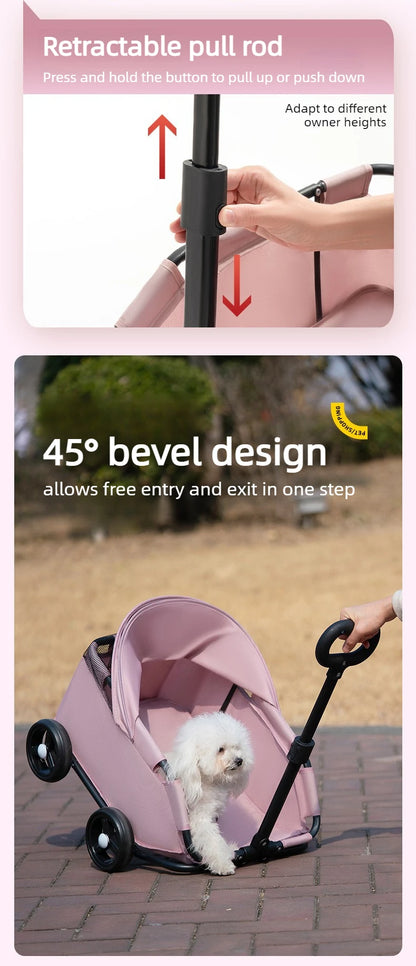 Foldable Pet Stroller with Sun Canopy Lightweight Dog Trolley Shopping Carts Outdoor Walking Travel Cart for Small Dogs Puppy