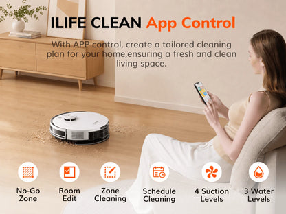 ILIFE A30 Pro Robot Vacuum Cleaner with Automatic Self-Emptying Station, 5000Pa Strong Suction, LDS Navigation, 180min Runtime, 2-in-1 Mop and Sweep, APP Control  ,Home Floor Carpet Clean