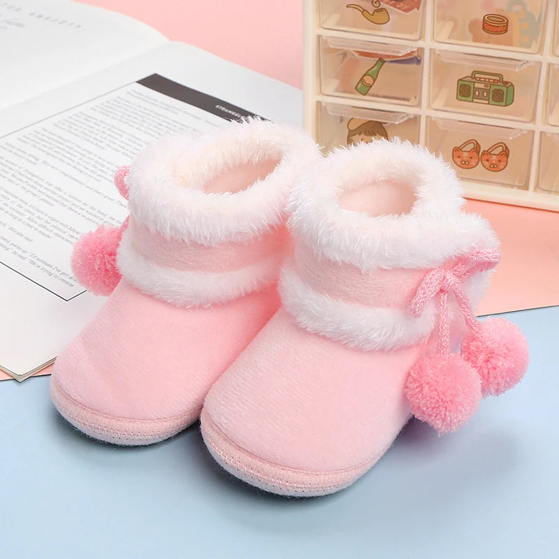 Newborn Baby Girls Boys Soft Booties Solid Pompom Snow Boots Infant Toddler Newborn Warming Shoes New Fashion Comfortable Shoes