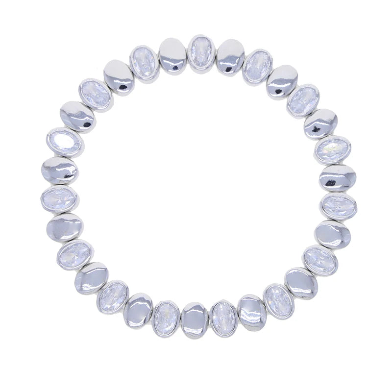Gold Color Geometric Oval Stretchy Stretch Beaded Tennis Chain Bracelet For Women Fashion Adjusted Jewelry