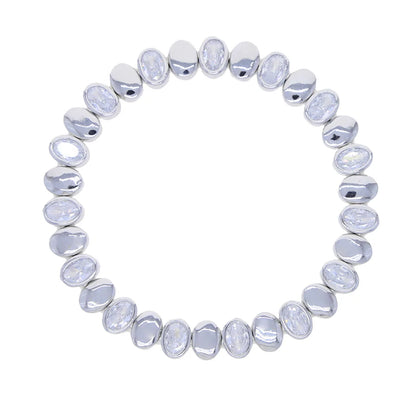 Gold Color Geometric Oval Stretchy Stretch Beaded Tennis Chain Bracelet For Women Fashion Adjusted Jewelry
