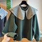 Women Trend Double-Layer Peter Pan Collar Cute Sweet Sweatshirt Casual Streetwear Y2K Oversized Hoodie Long Sleeve Pullover Tops