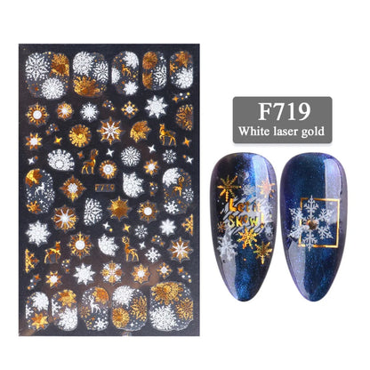 1PCS New Christmas Decorations 2023 New Year Nail Stickers Press on Nails Laser Snowflake Christmas Tree 3D Nail Decal