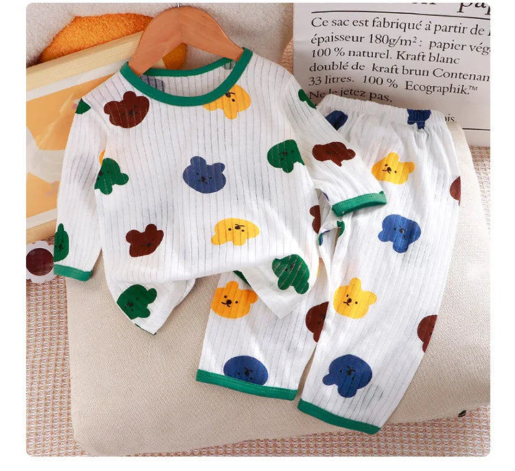 1Set Summer Pour Cotton Boy Girl Outfit Baby Infant T-shirt+Pant Set Kid Cartoon Clothe Set Children Solid Air Conditioning Suit