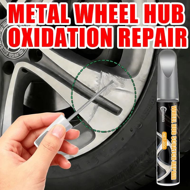 Automotive Silvery Alloy Rim Touch-Up Paint Pen, Wheel Curb Scratch and Impact Damage Repair, Dual-Tip Brush Head for Precise Re
