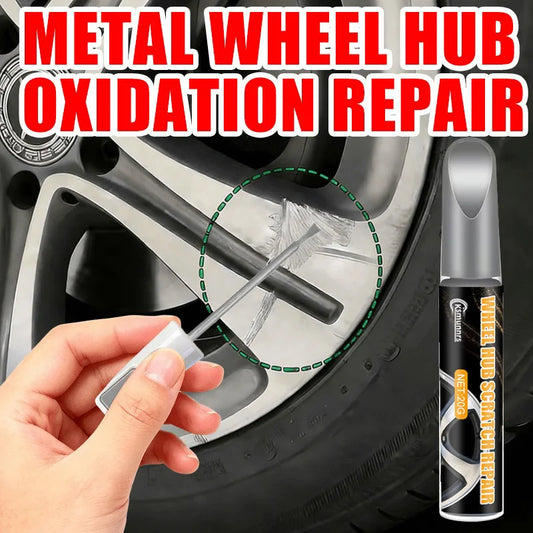 Automotive Silvery Alloy Rim Touch-Up Paint Pen, Wheel Curb Scratch and Impact Damage Repair, Dual-Tip Brush Head for Precise Re