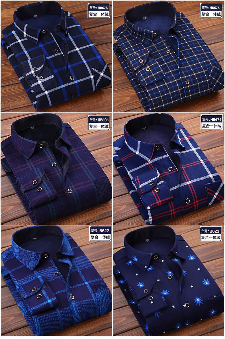 2025Men's Casual Warm Shirts Autumn Winter Long Sleeve Plaid Shirt Thick Warm Tops Men High Quality Soft Large Size Shirt Camisa