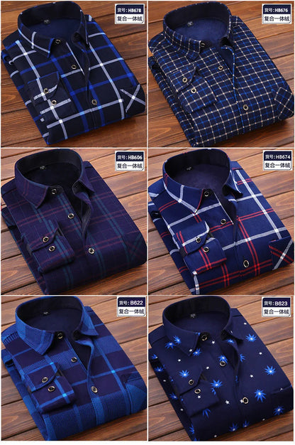 2025Men's Casual Warm Shirts Autumn Winter Long Sleeve Plaid Shirt Thick Warm Tops Men High Quality Soft Large Size Shirt Camisa
