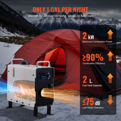 SucceBuy 2/8KW Diesel Heater 12V/24V All in One Diesel Air Heater with Bluetooth CO Alarm Portable Diesel Heater Car Heater for Vehicles and Outdoors