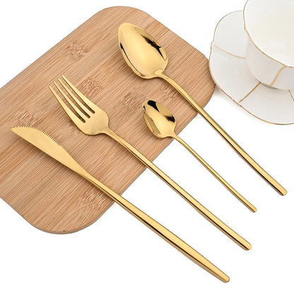 24pcs Christmas Dinnerware Set Stainless Steel Cutlery Set Gold Western Tableware Fork Knife Spoon Flatware Set Silverware Set