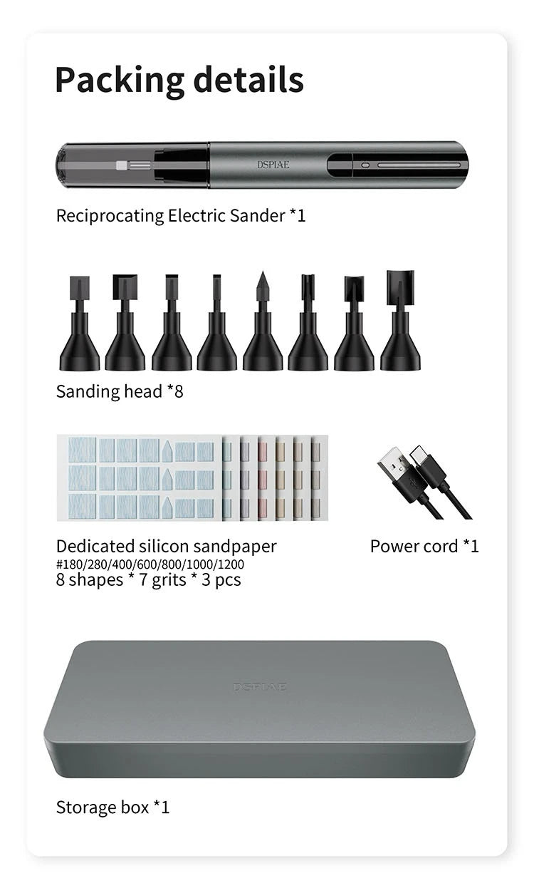 【DSPIAE ES-A PRO】Upgraded "Illusive Shadow" Reciprocating Electric Sander for Assembly Model Hobby Grinding Pen Craft Tool Kit
