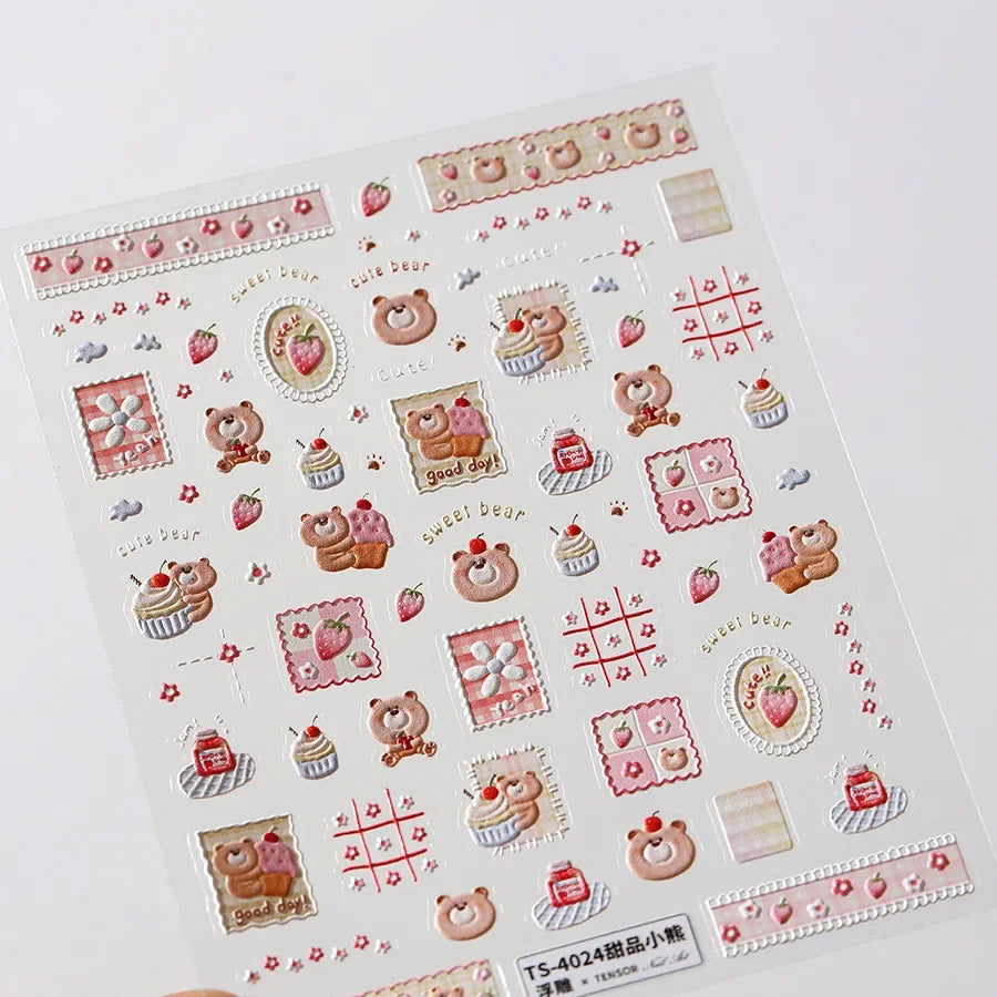 Colorful 5D Happy Birthday Nail Art Sticker Cake Candle Numbers Musical Note Cute Bear Stars Cherry Self Adhesive Manicure Decal
