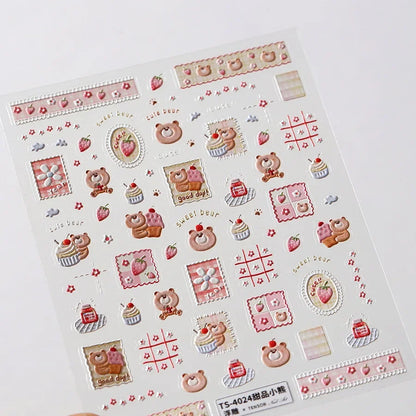 Colorful 5D Happy Birthday Nail Art Sticker Cake Candle Numbers Musical Note Cute Bear Stars Cherry Self Adhesive Manicure Decal