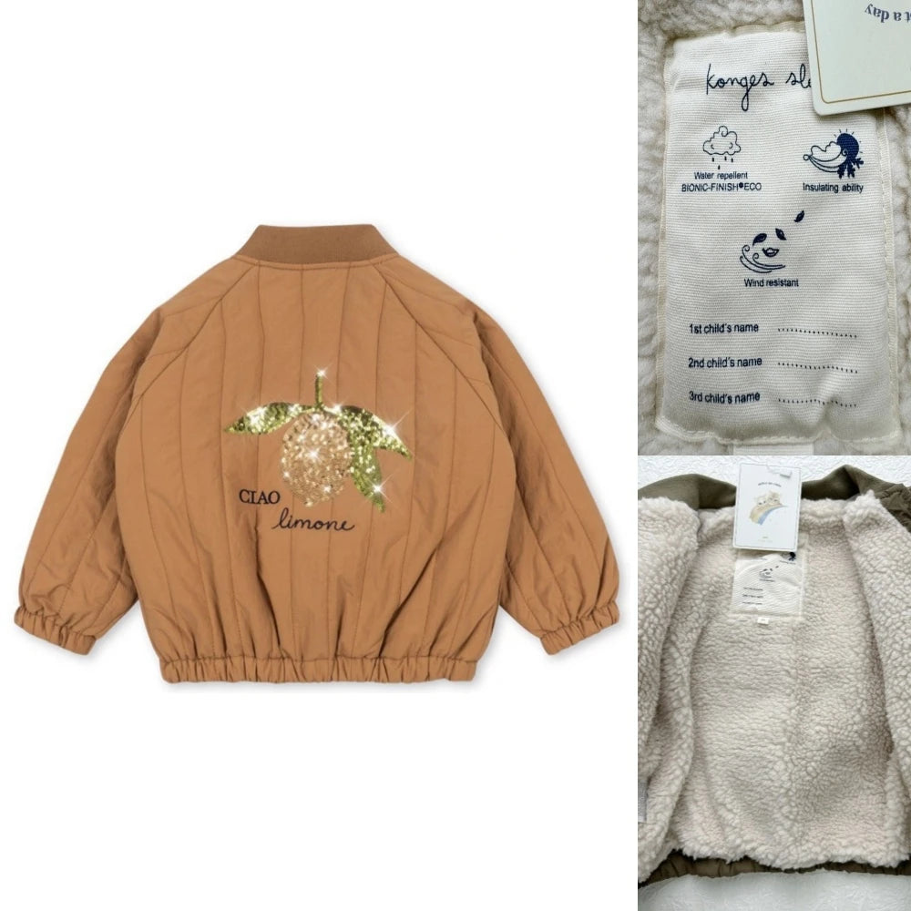 2025 KS Brand Winter Baby Boys Lambswool Jackets Vest Kids Clothes Girls Cherry Jackets Outerwear Coats Flight Suit Jackets 1-9Y