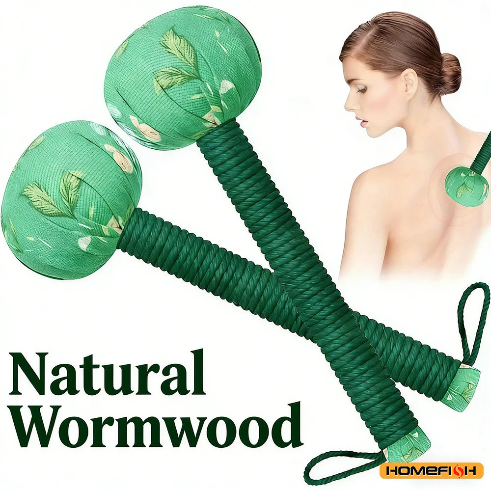 Long-Handled Wormwood Massage Hammer for Lymphatic Drainage, Manual Full Body & Back Massage Tool, Nylon Material