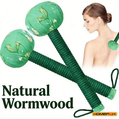 Long-Handled Wormwood Massage Hammer for Lymphatic Drainage, Manual Full Body & Back Massage Tool, Nylon Material