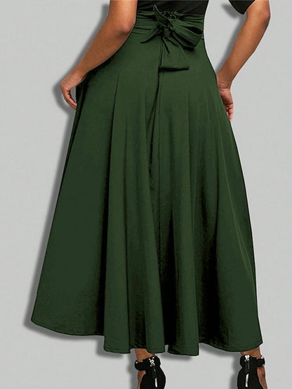 New In Dresses Solid Color A-line Skirts for Woman Clothing High Elastic Waist Long Skirt Women With Bow Elegant Women's Skirts