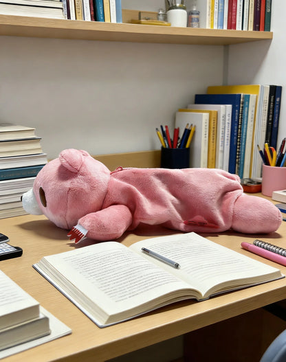 Y2K Bloody Bear Knitted Pencil Case Pink Bear Crochet Makeup Bag Gothic Aesthetic Stationery Pouch Harajuku School Supplies