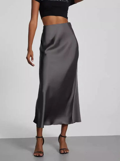 21 Colors New 2026 Women's Elegant High Waist Satin Long Skirts Female Summer Solid Color Faldas