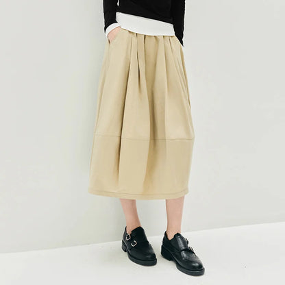 Semir Skirt Women's Solid Textured A-Line High Waist – Casual Long With Elastic Band Woman Clothing