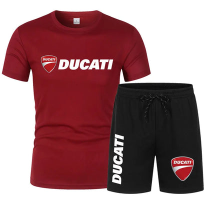 DUCATI Men's Summer Clothing Sets Short Sleeve T-Shirt Sports Shorts Motorcycle Theme Jogging Beachwear Regular outdoor jogging