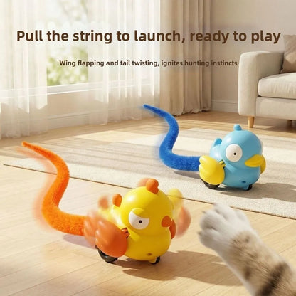 Creative Wind Up Bird Shape Interactive Cat Tail Pull Play Bird Cat Teaser Sounding Bite-Resistant Cat Exercise Indoor Fun