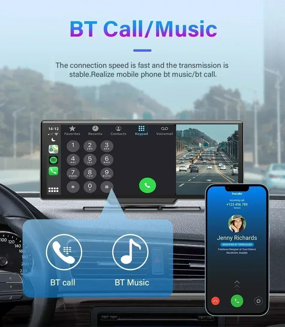 Srnubi 10.26" Dash Cam Rearview Carplay Android Auto 4K DVR Navigation Player Dual Len Recorder Dashboard WIFI BT