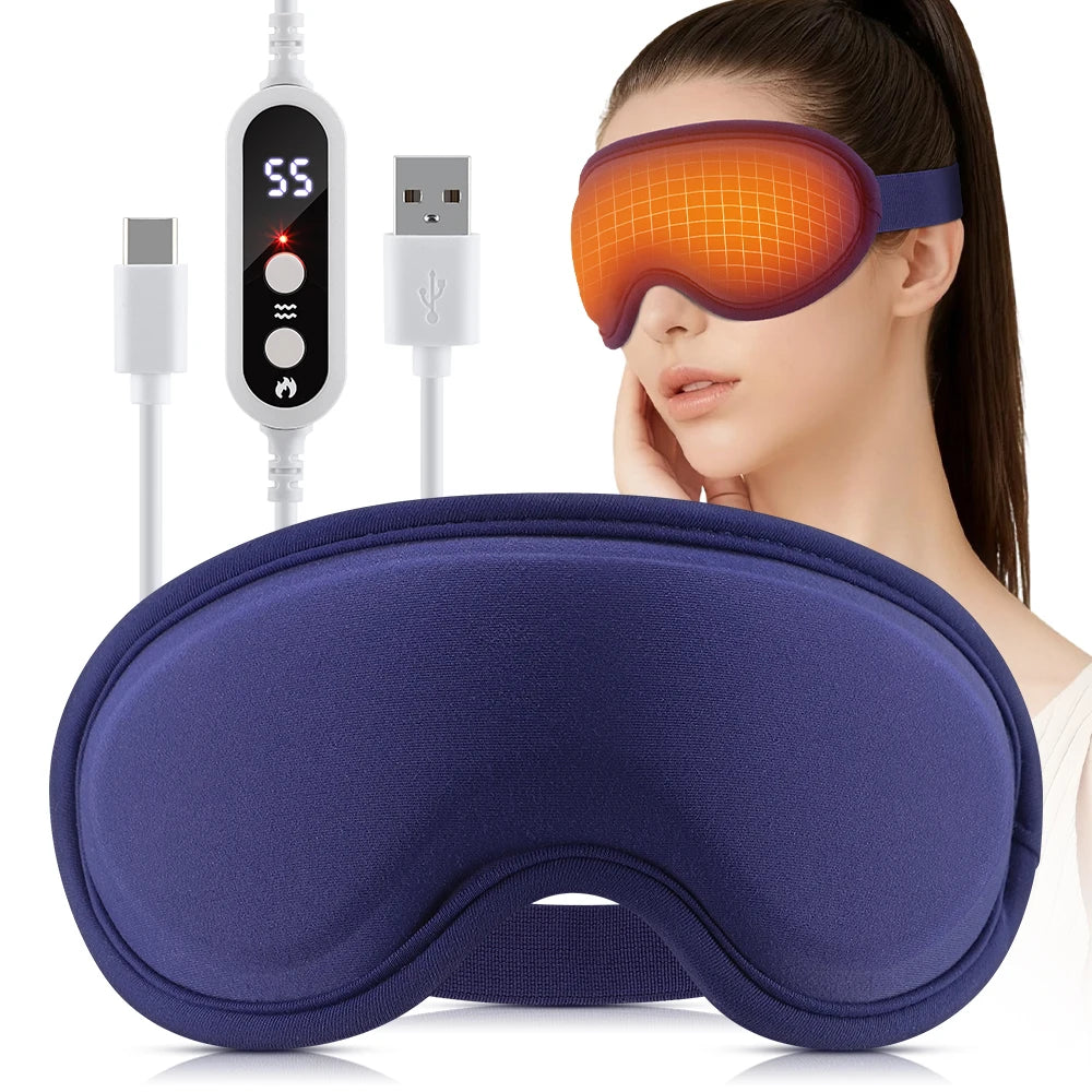 New Heated Eye Mask with 5-Level Hot Compress 6 Vibration Modes 3D Massage Sleep Shading Warm Mask Eye Compress for Relaxation