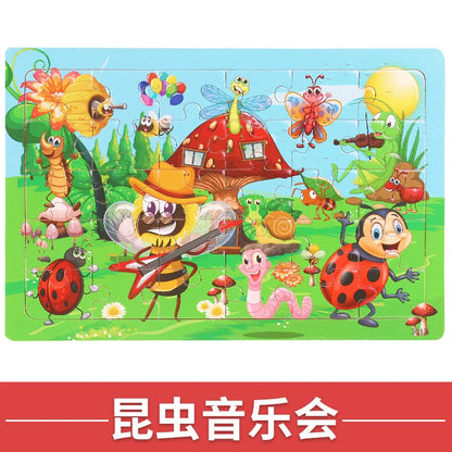 NEW Wooden 30pcs Puzzles Animal Dinosaur Cartoon Plane Puzzle Intellectual Building Block Toys for Gift