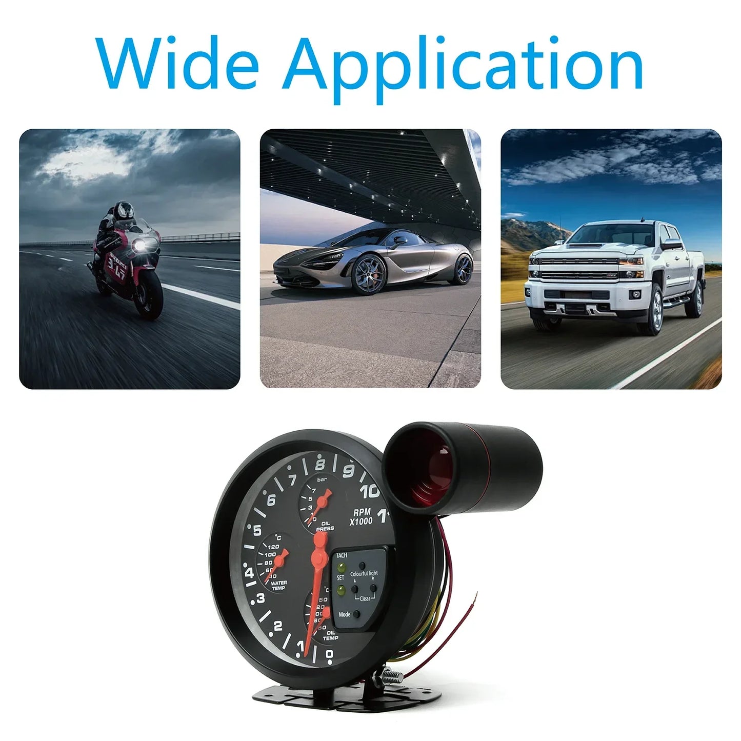 5" Car Gauge 4-in-1 Tachometer Water Temperature Oil Temperature Oil Pressure Gauges Multifunctional Gauge with Alarm Function