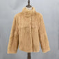 Women Real Rabbit Fur Coat High Collar Winter Jacket Make of One Rabbit Fur Cross Mink Pattern