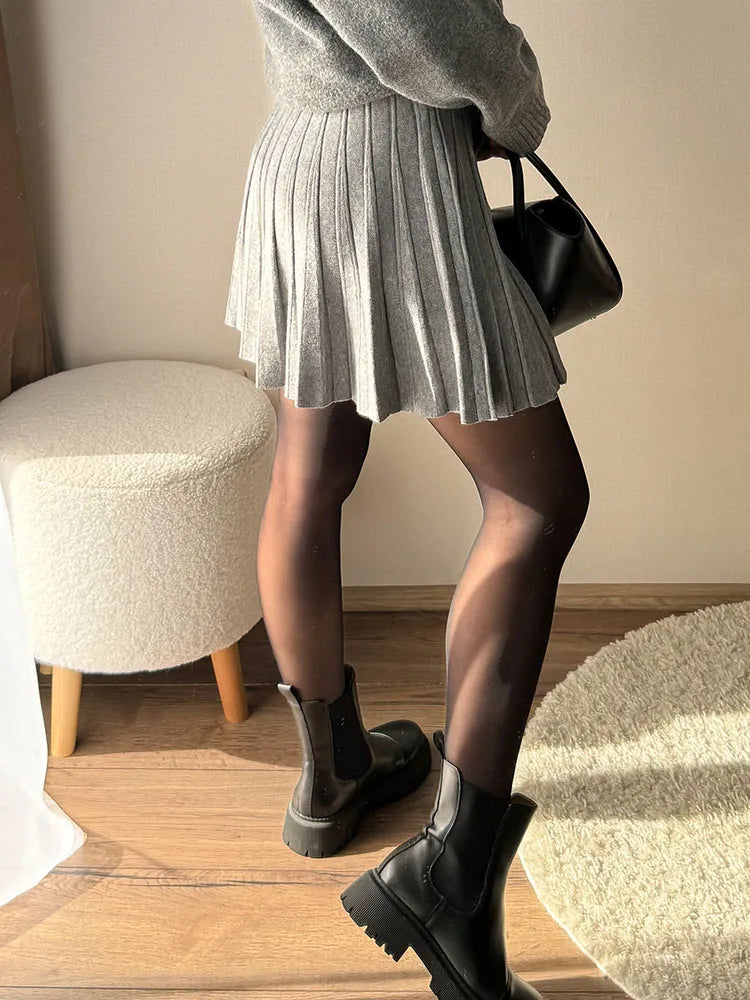 Autumn Knit White Mini Pleated Skirts For Women A Line Skirt Gray High Waist Women Knitted Pleated Short Skirts Korean Fashion