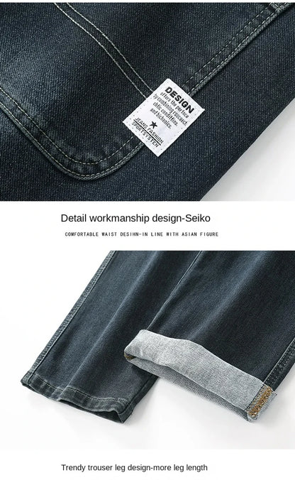 Spring and Autumn Men's Baggy Jeans Casual Straight Stretch Versatile Wide-leg Business Denim Pants Comfortable Loose Trousers