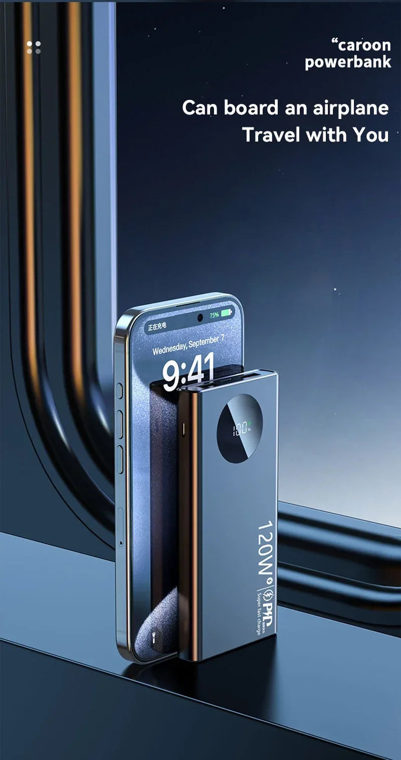 2027 Lenovo HOT CCC 500000mAh PowerBank 120W Super Fast Charging PD20W LED Digital Display Battery Suuply For iPhone17  Xiaomi