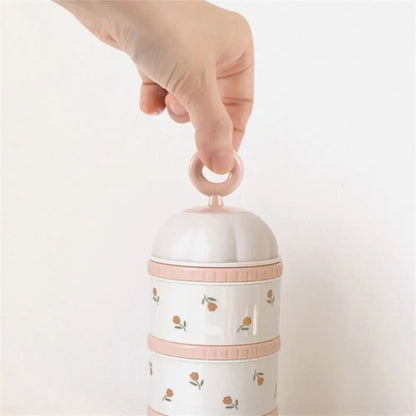 3 Layers Baby Milk Powder Box Cartoon Bear Tulip Portable Formula Dispenser Non-Spill Stackable Infant Food Tank Toddler