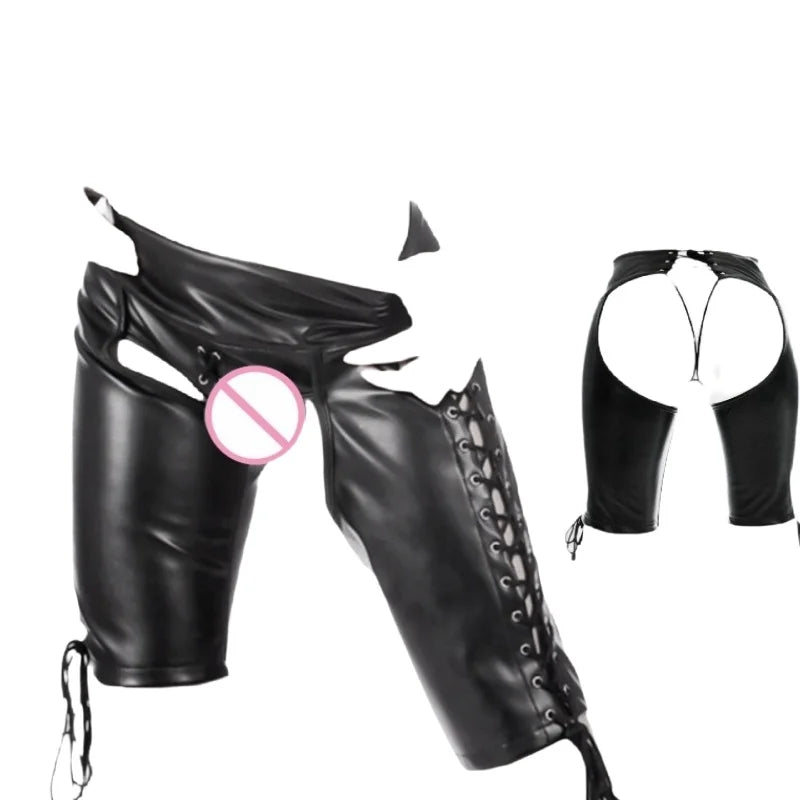 Sexy Leather Belted Shorts with Fetish Slave Bondage Hip Revealing Miniskirt for Women BDSM Role Play Night Club Costumes